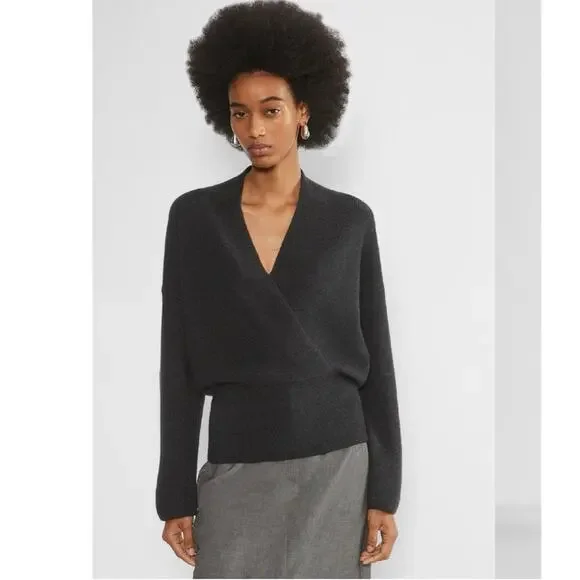 NWOT Babaton Women Heather Charcoal Atticus Merino Wool V-Neck Sweater Sz Small - Picture 3 of 11